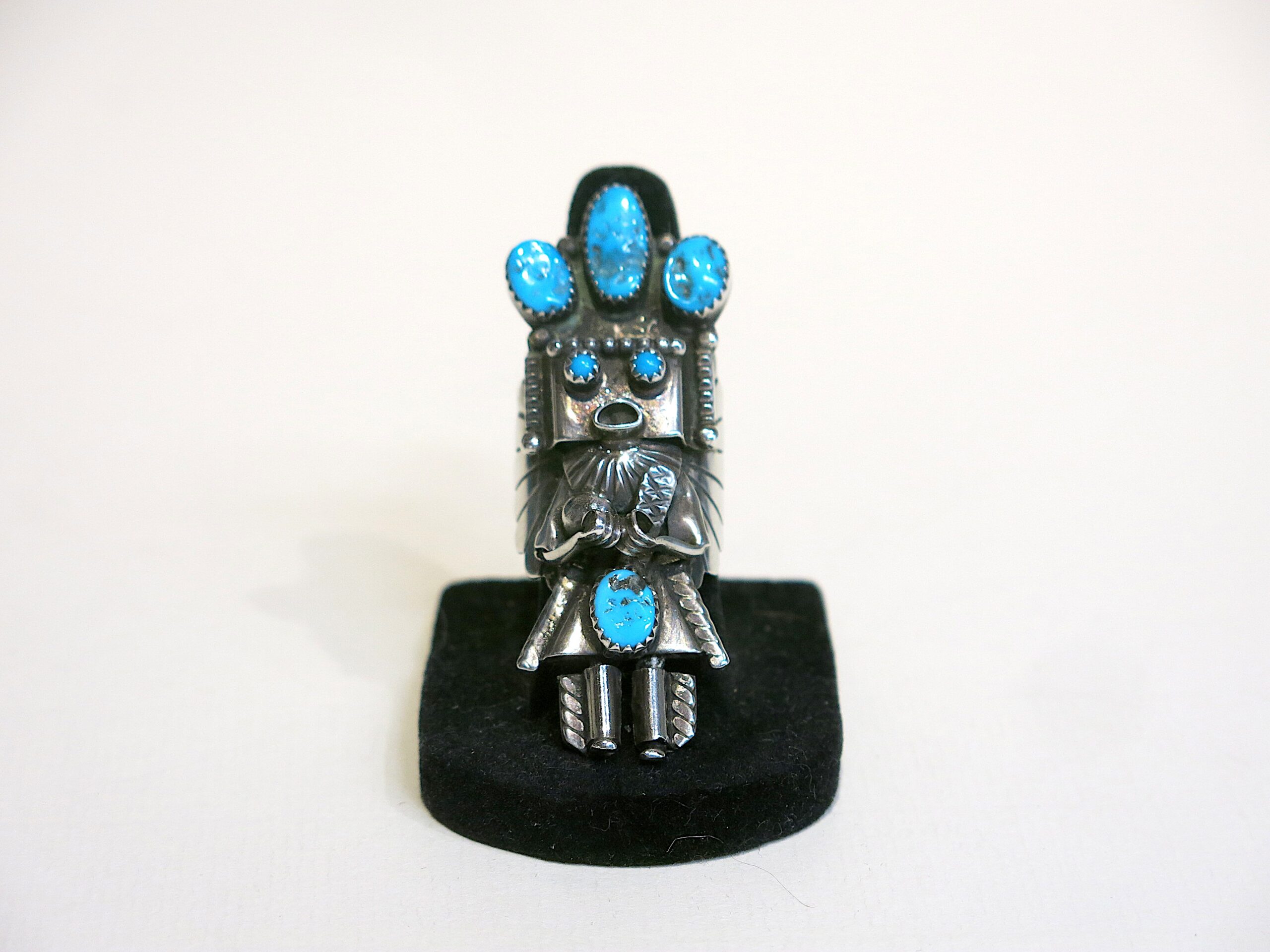 Navajo Sterling Silver Kachina Figure Ring, Signed J. Shyn