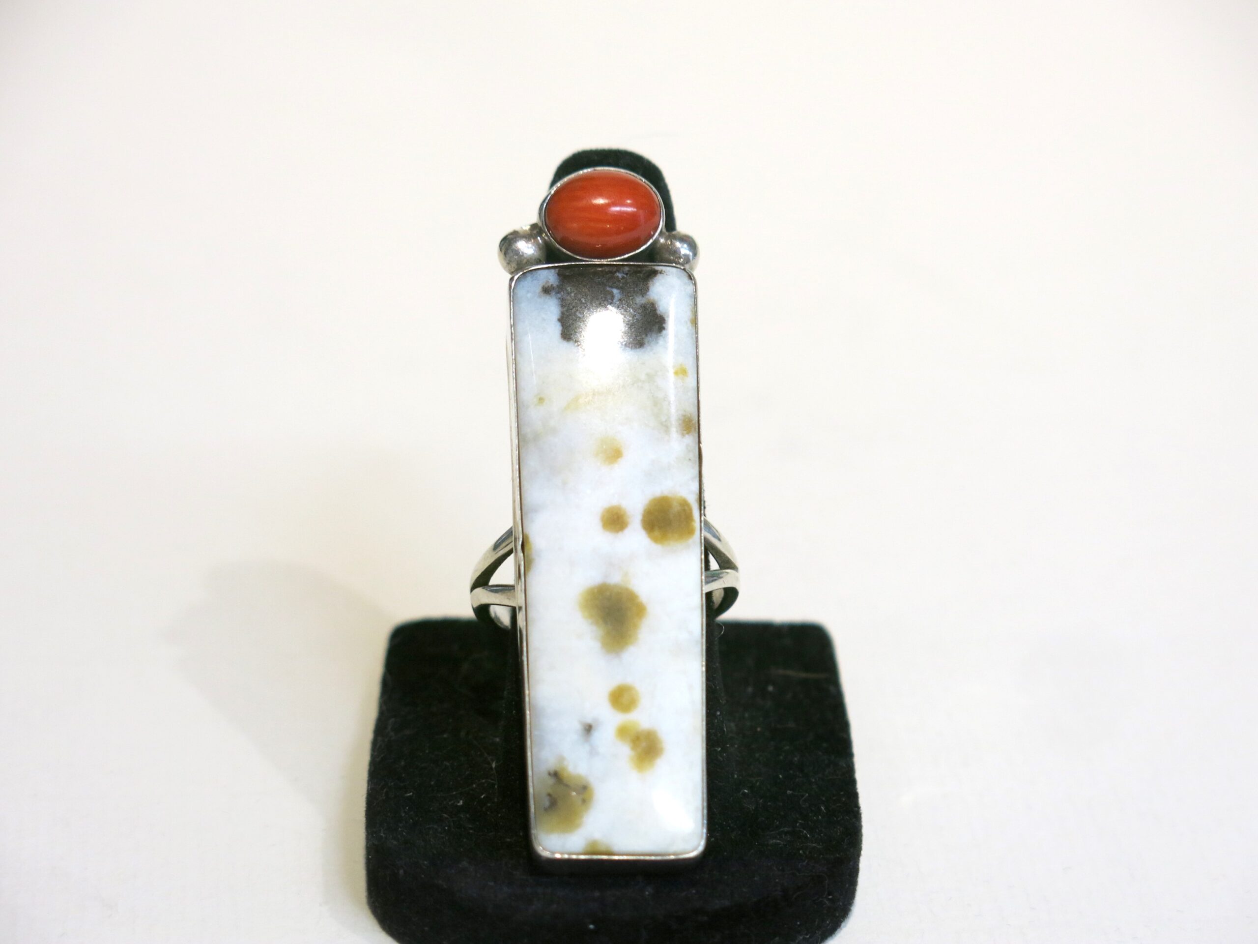 Signed A Marion Sterling Silver Ocean Jasper & Coral Ring