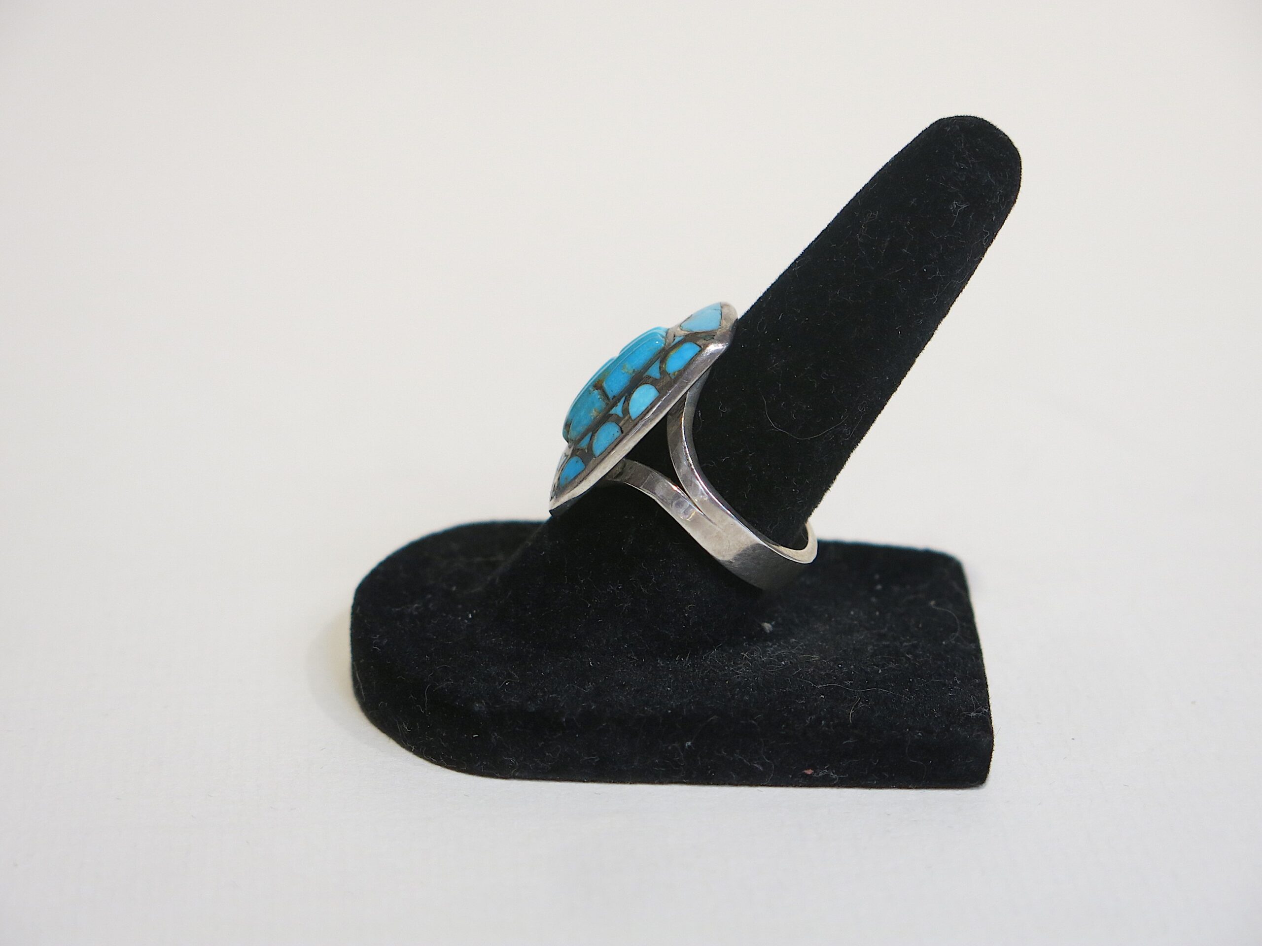 Signed D Stewart Zuni Sterling Silver Sleeping Beauty Turquoise Channel Inlay Ring - Image 3