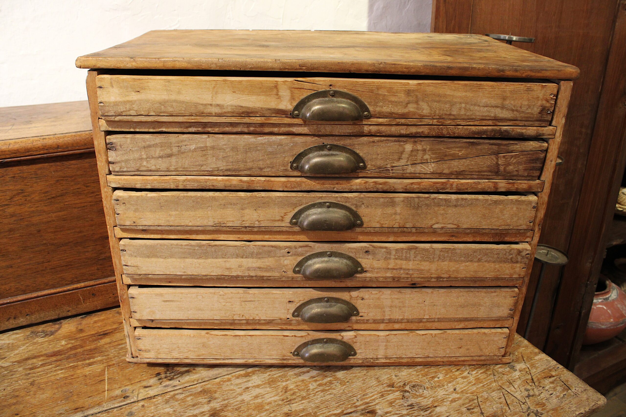 Primitive Pine 6-Drawer Watchmaker’s Parts Cabinet c.1880-1910