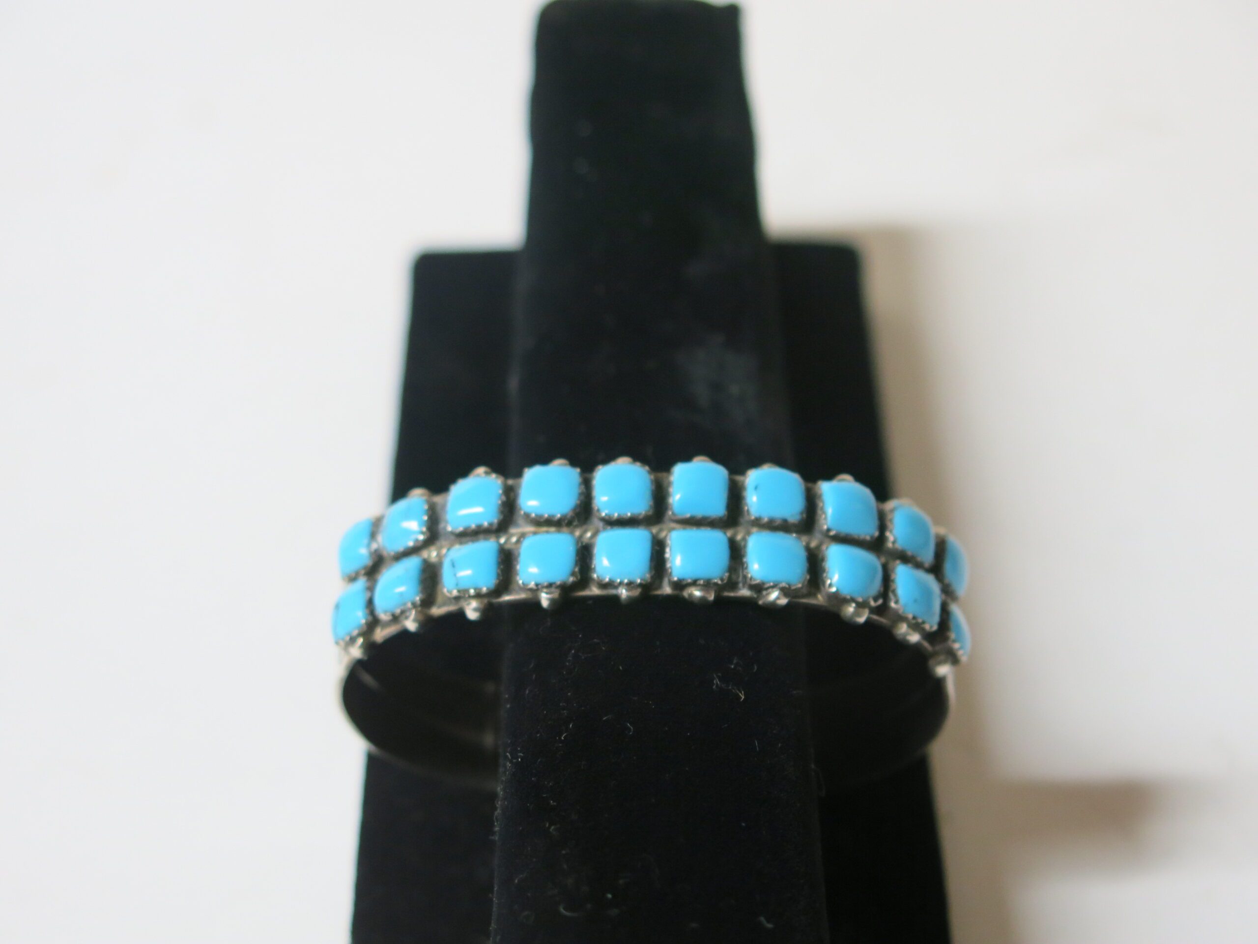 Sterling Silver Two-Row Turquoise Cluster Cuff, Hallmarked “JW”