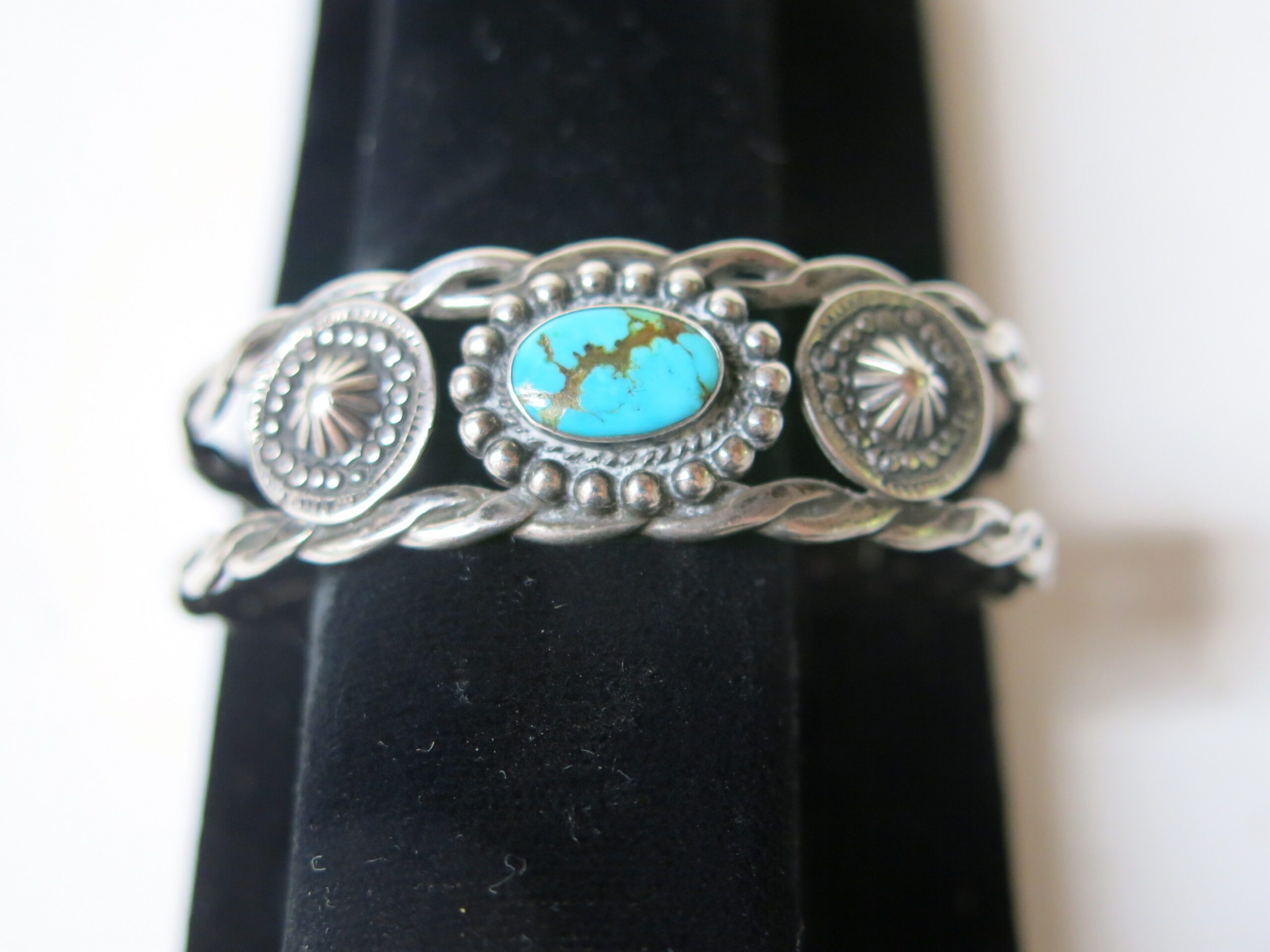 Sterling Silver Twisted-Wire Cuff with Turquoise, Southwest Native American