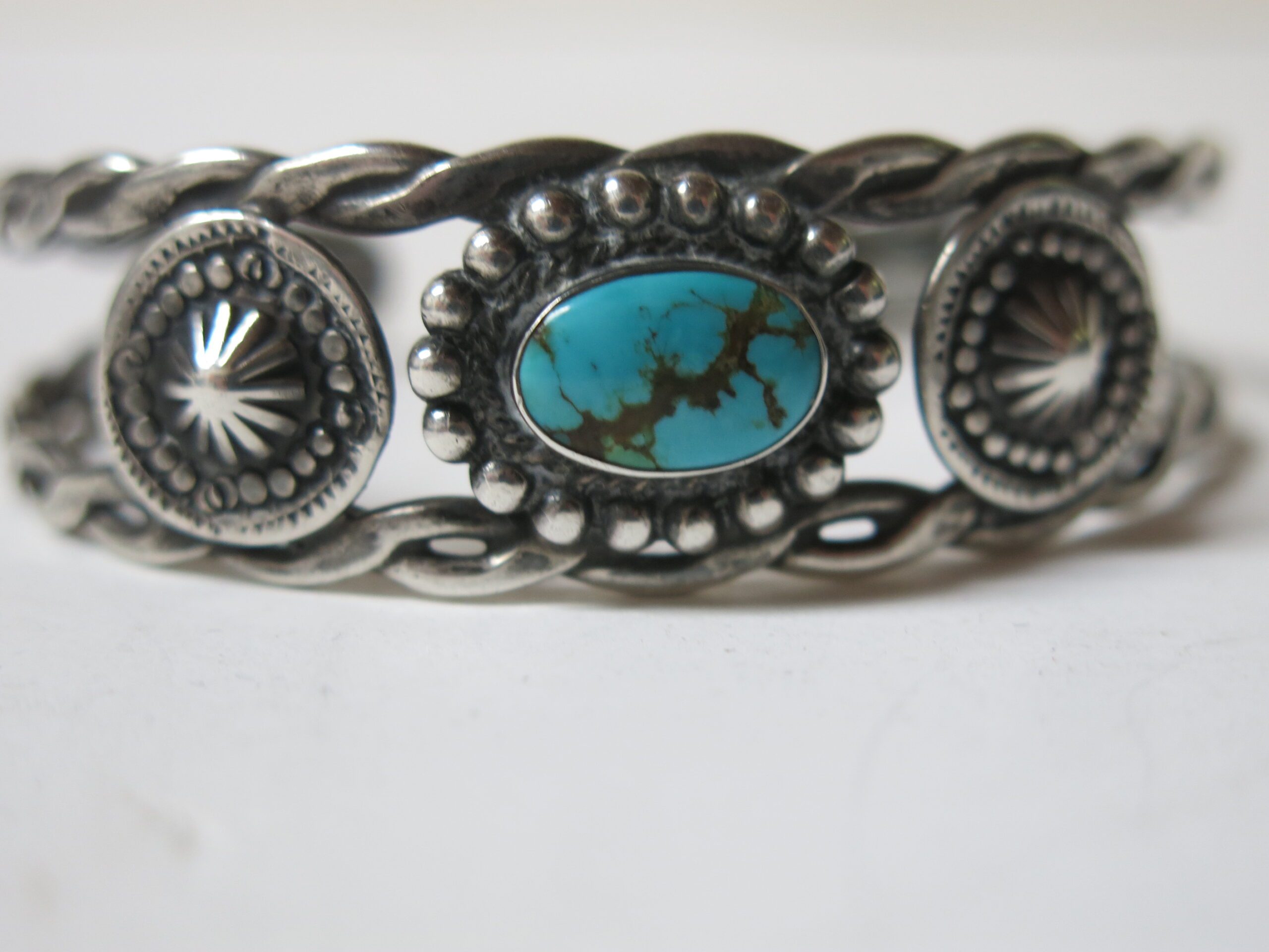 Sterling Silver Twisted-Wire Cuff with Turquoise, Southwest Native American - Image 8