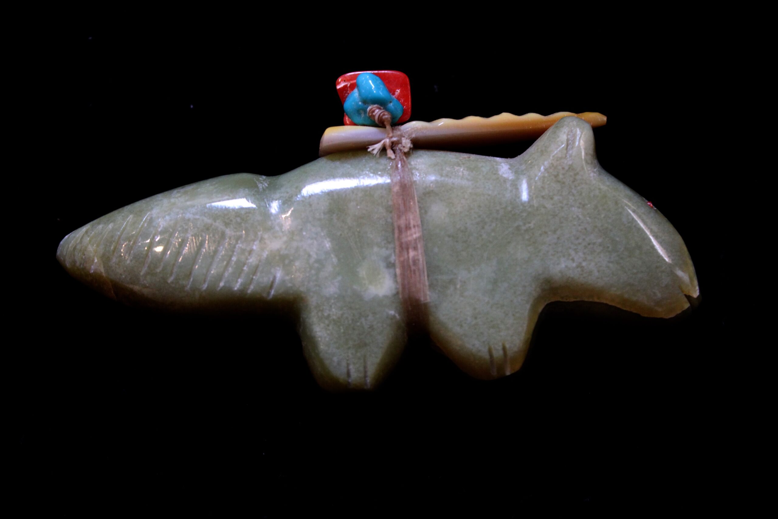 Edna Leki Serpentine Zuni Wolf Fetish with Spirit Bundle