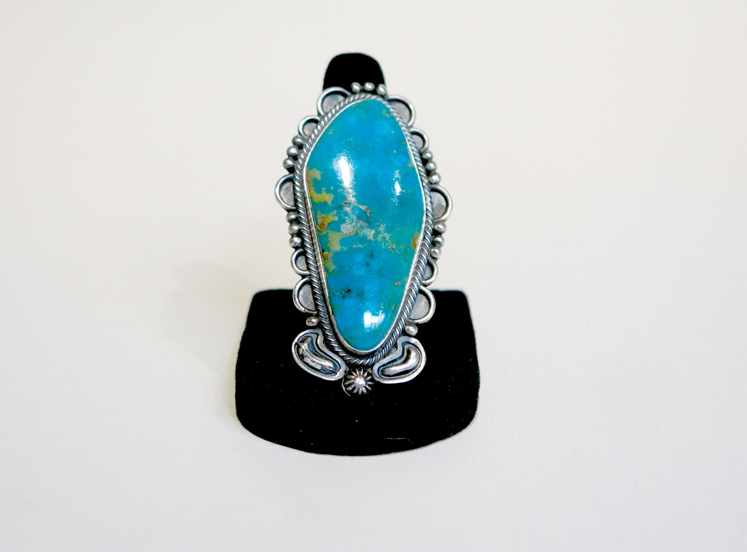 Navajo Sterling Silver Large Turquoise Ring, Stamped DB / Sterling
