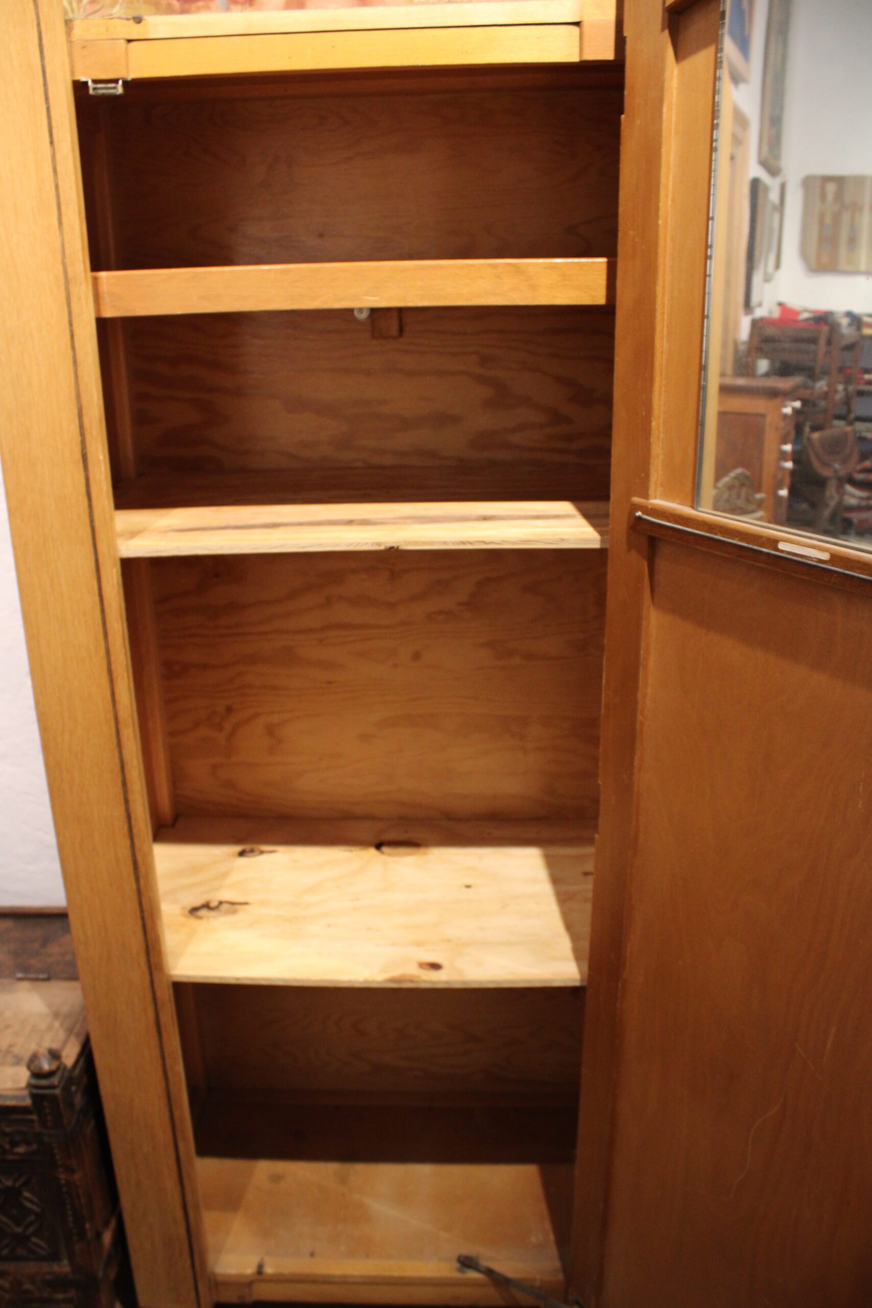 Antique Belgian Art Deco Single Door Oak Wardrobe - Image 8