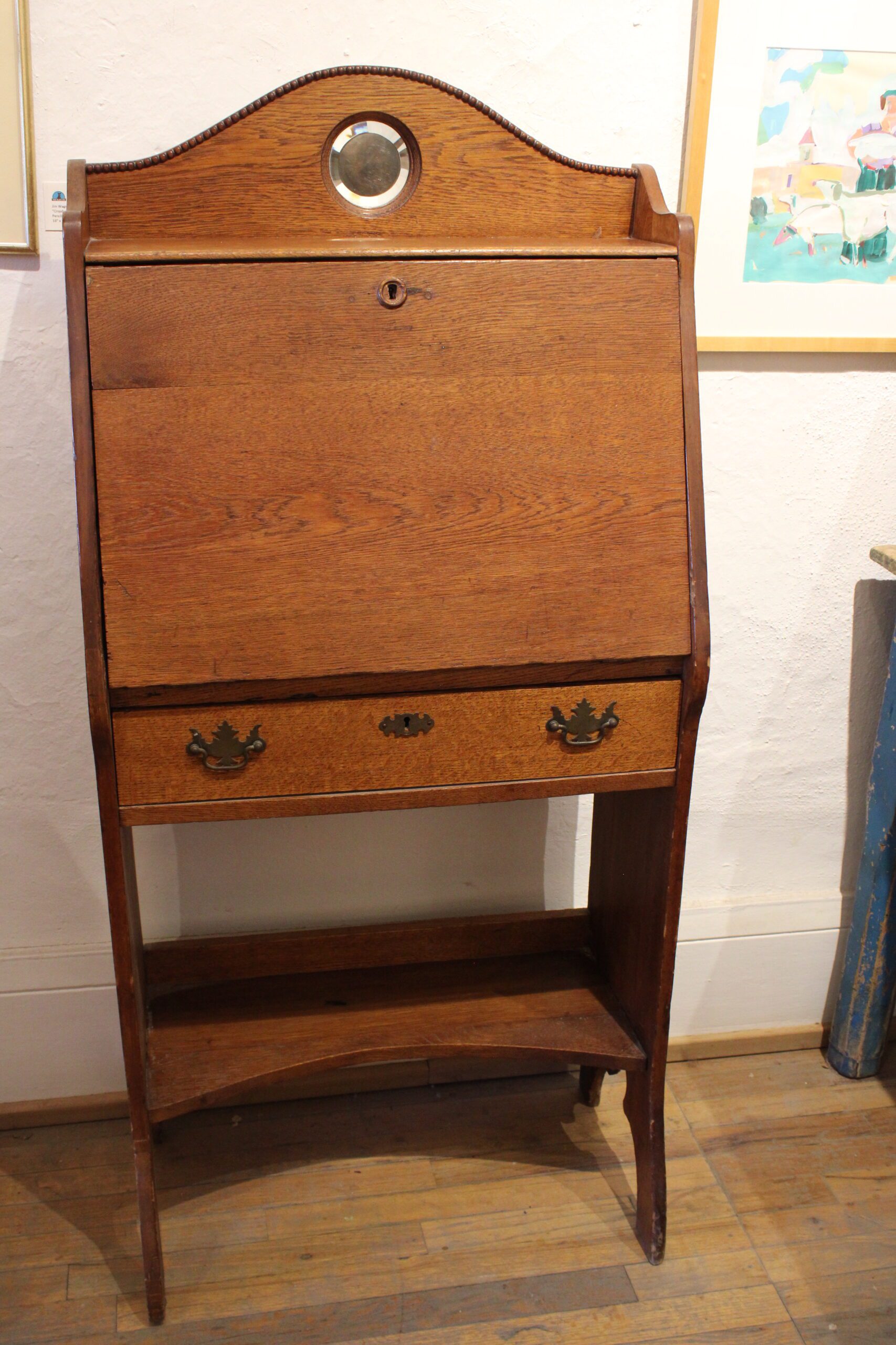 Edwardian English Oak Drop Front Secretary Desk