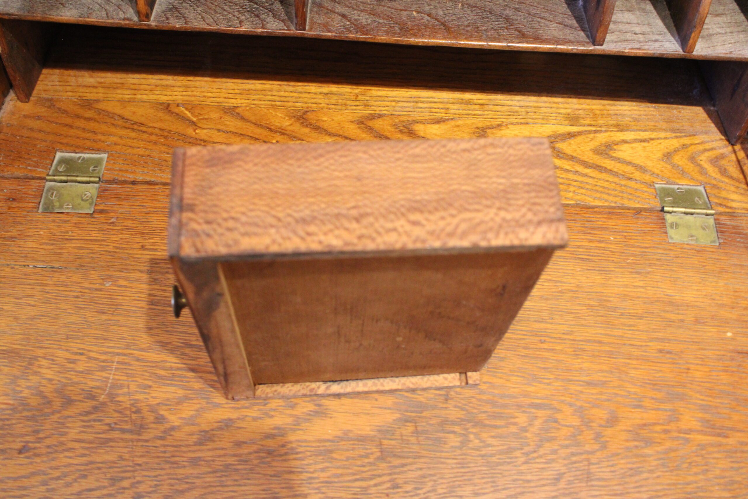 Edwardian English Oak Drop Front Secretary Desk - Image 11