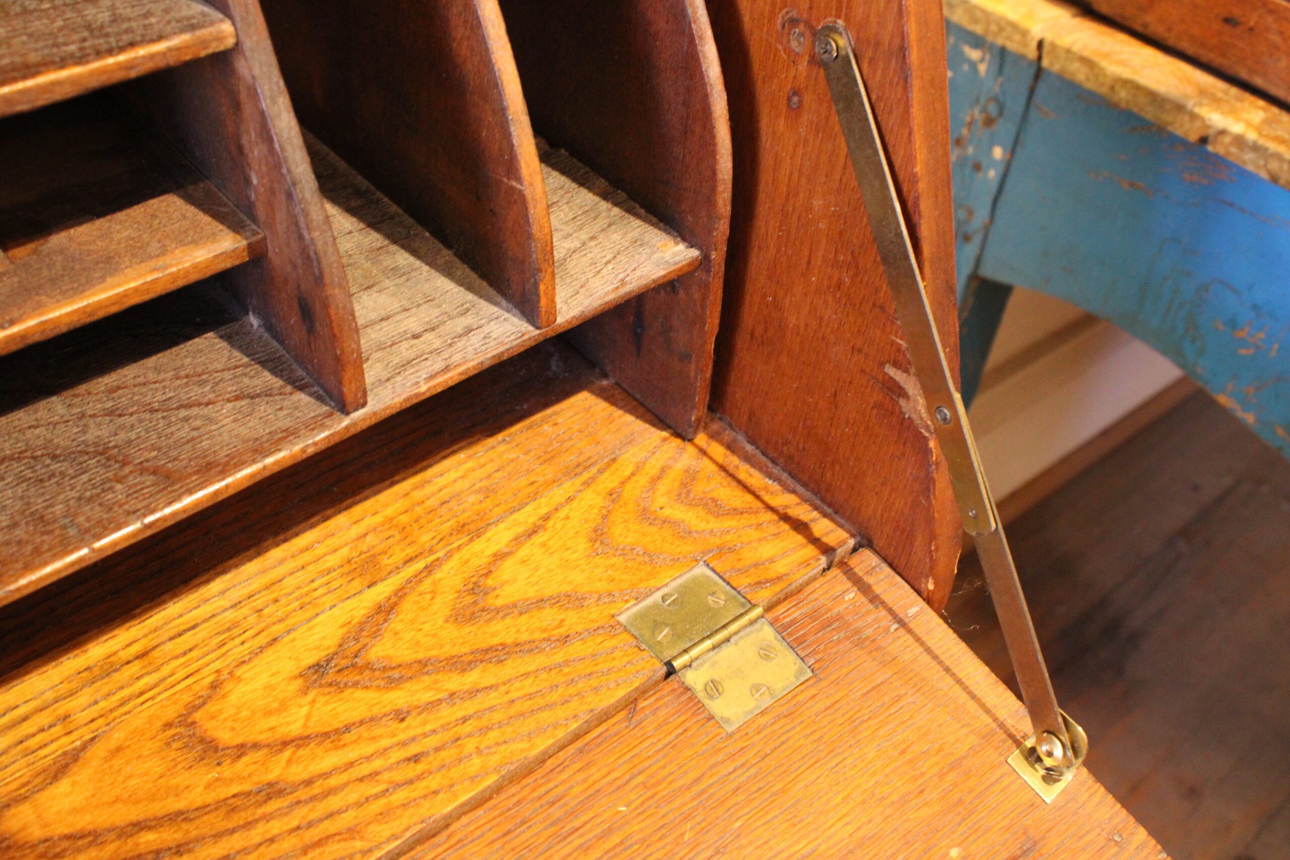 Edwardian English Oak Drop Front Secretary Desk - Image 12