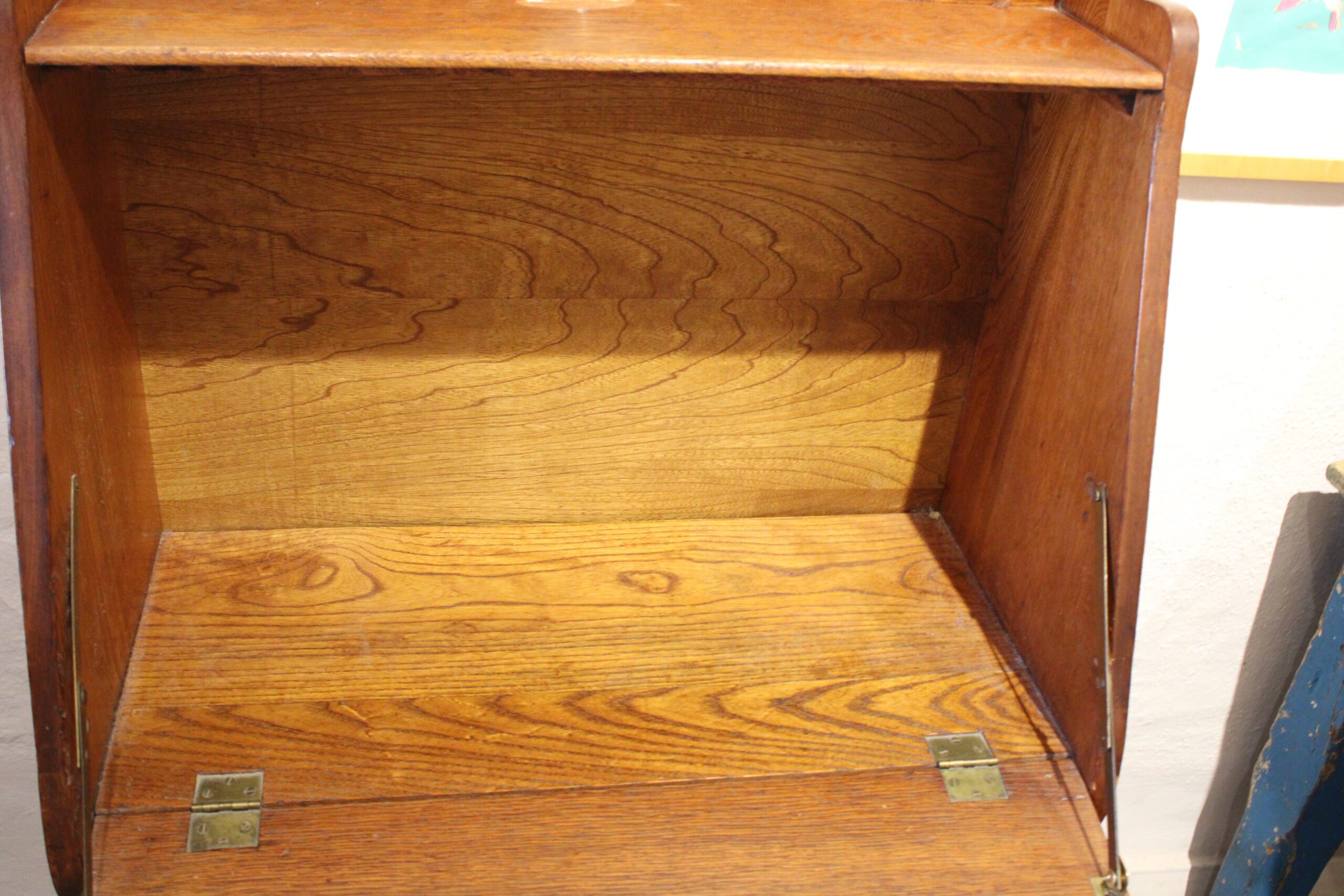 Edwardian English Oak Drop Front Secretary Desk - Image 14