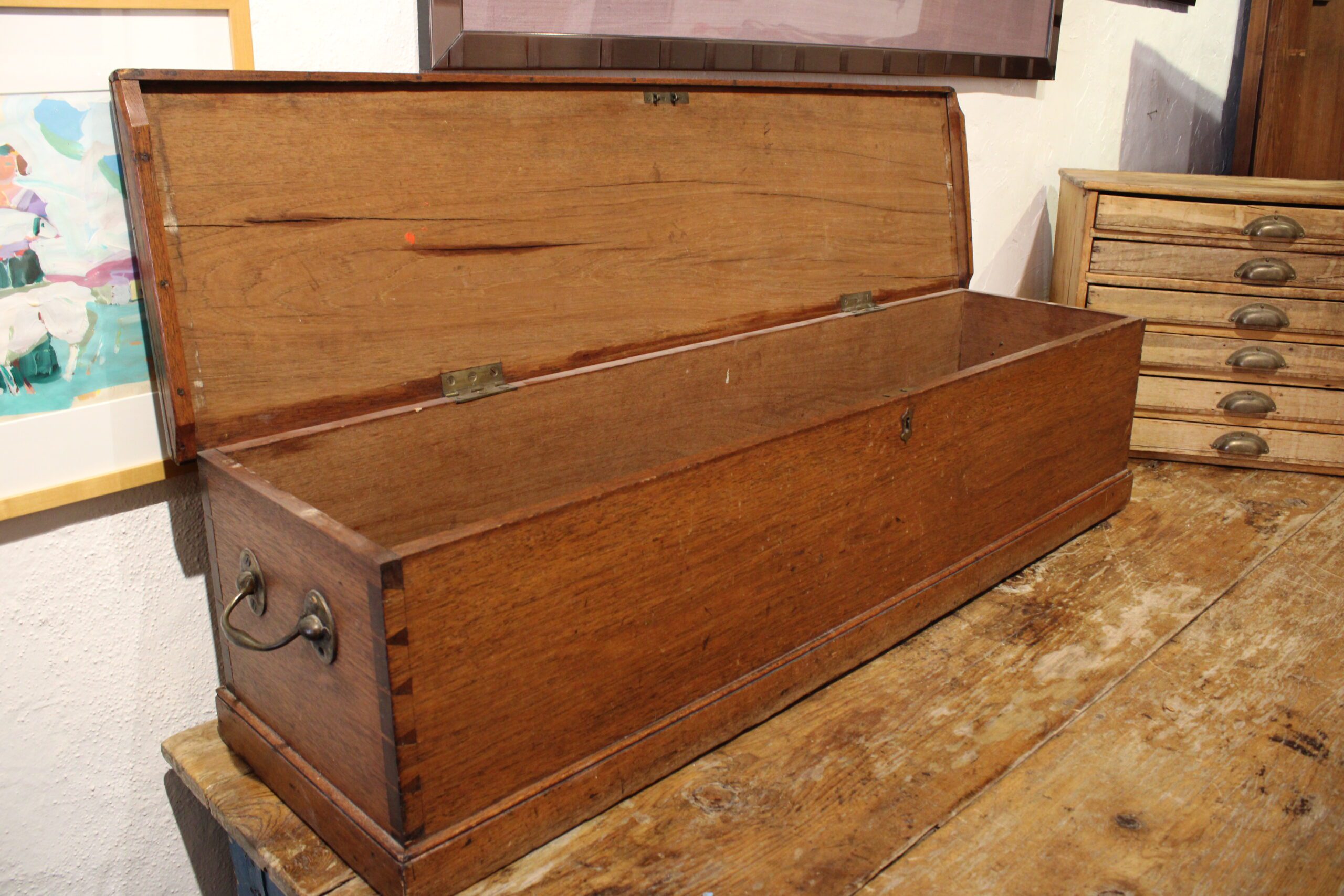 Antique American Oak Military Campaign Map Chest c.1860-1890 - Image 5