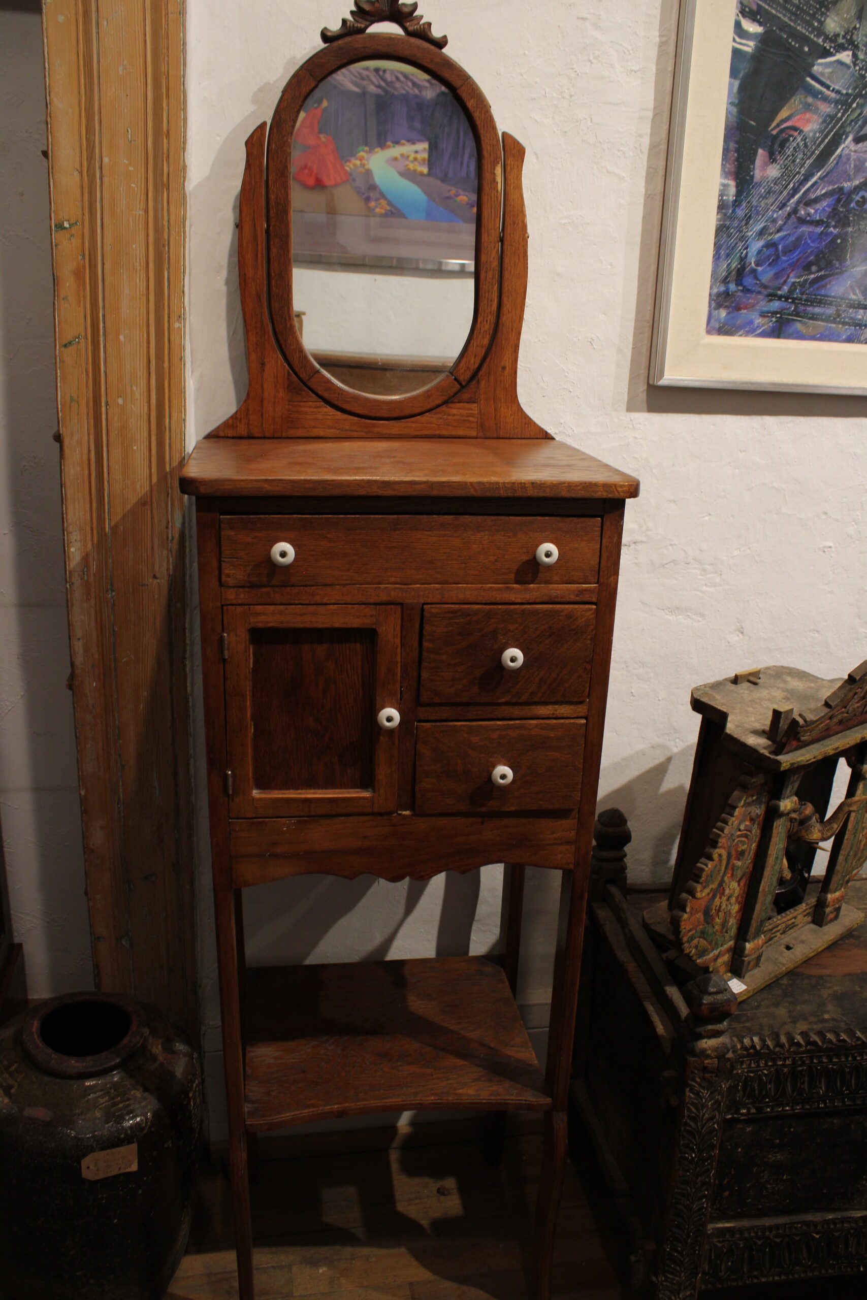 Victorian Golden Oak Gentleman’s Shaving Stand c.1890-1905