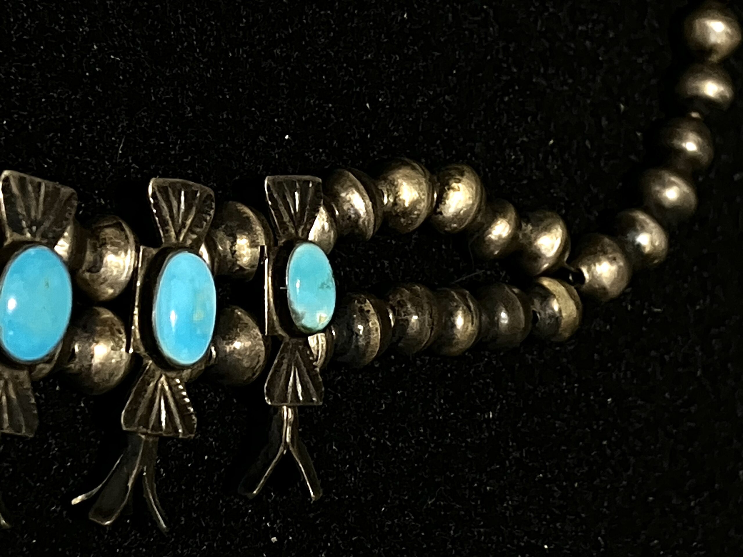 Vintage Navajo Squash Blossom Necklace 26" with 23 Turquoise Stones - Image 8