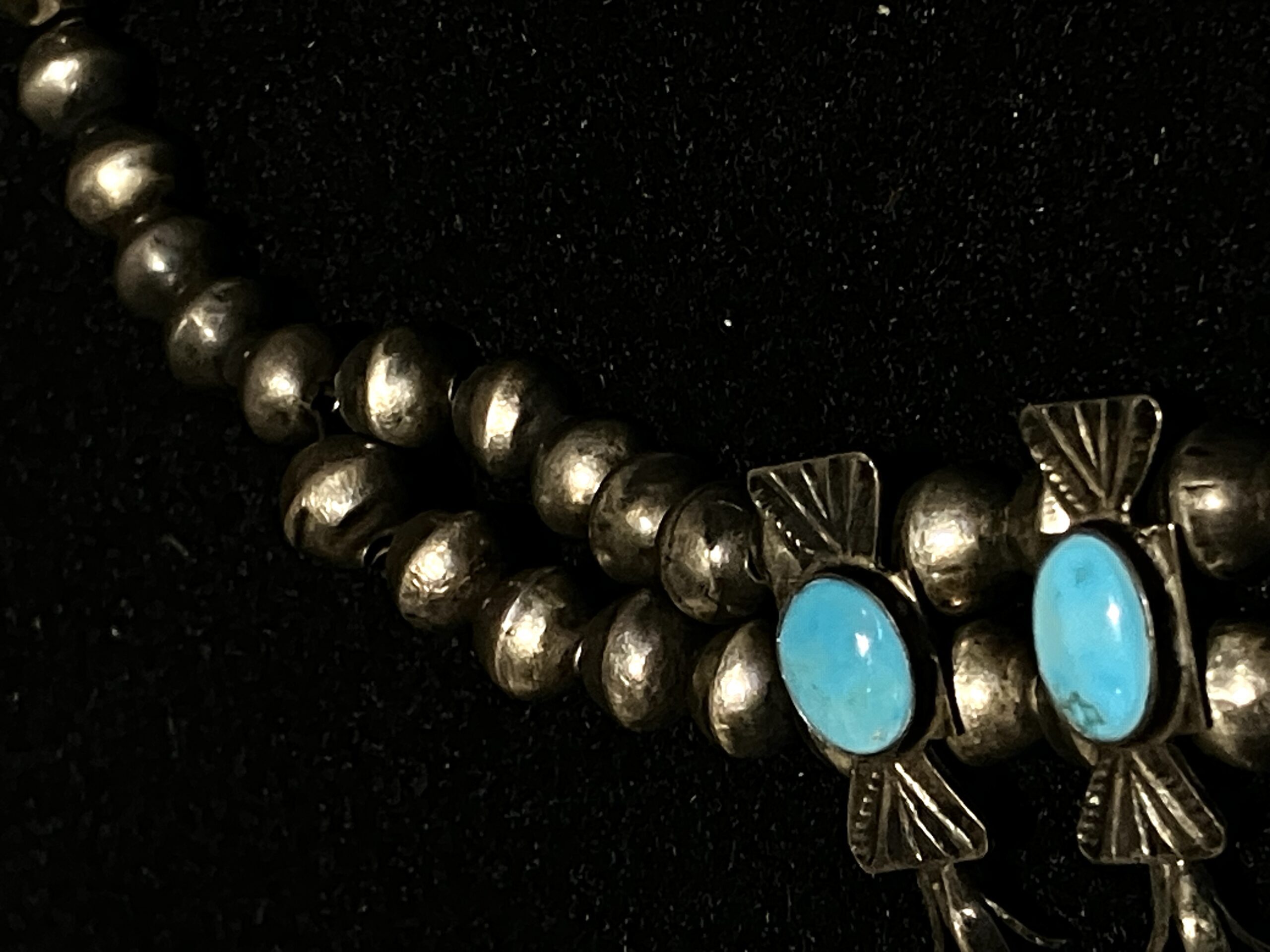 Vintage Navajo Squash Blossom Necklace 26" with 23 Turquoise Stones - Image 9
