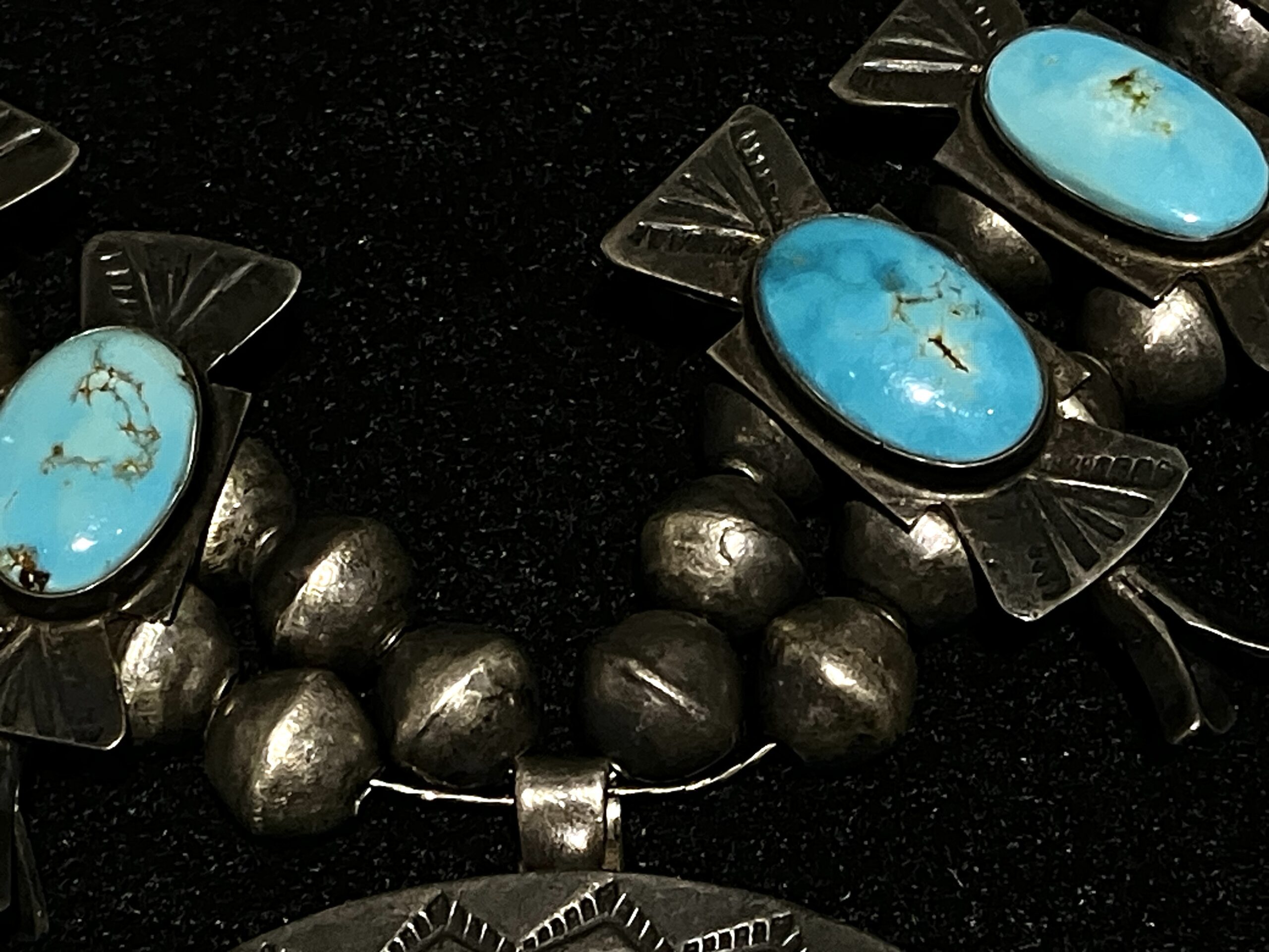 Vintage Navajo Squash Blossom Necklace 26" with 23 Turquoise Stones - Image 11