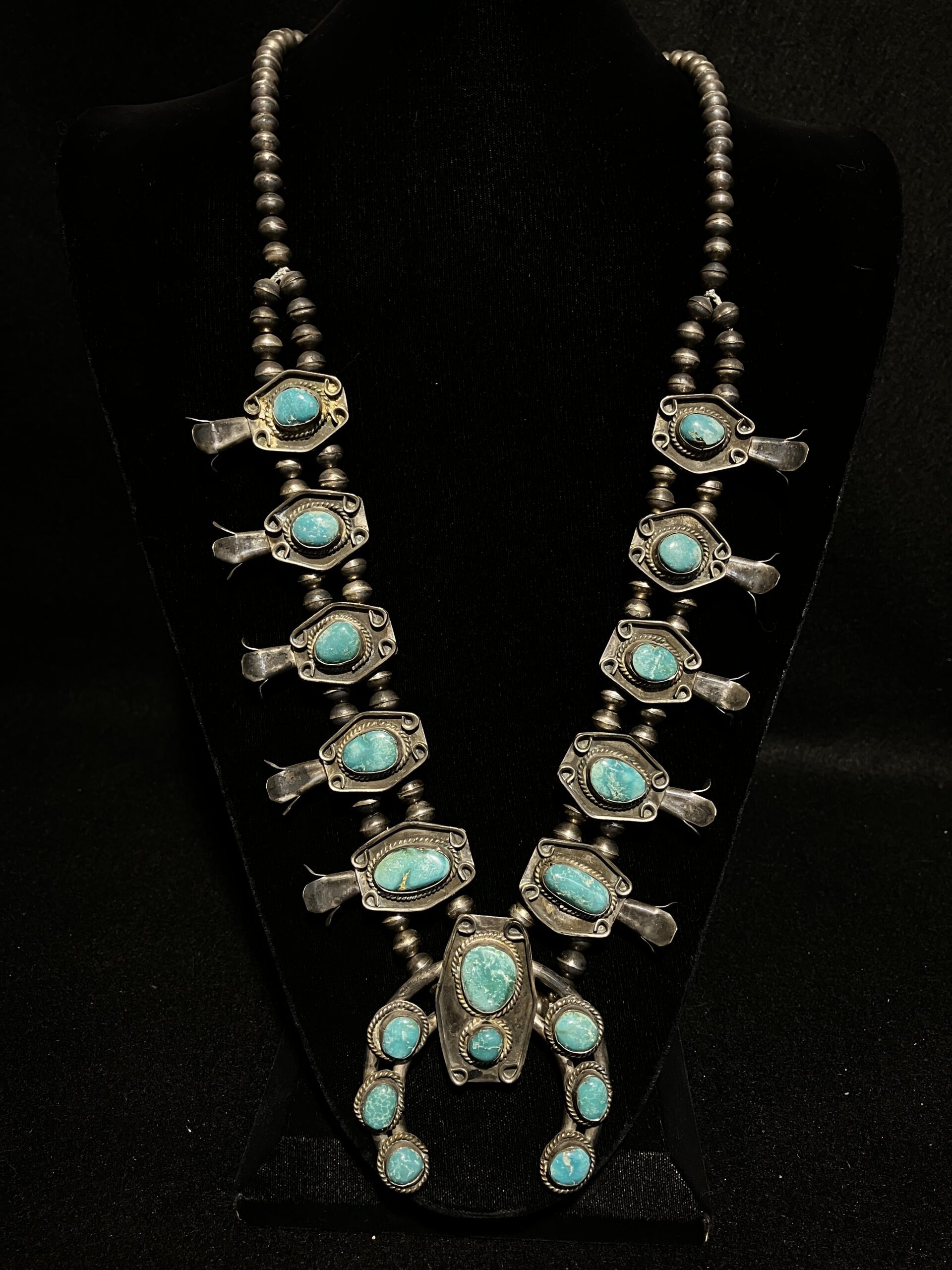 Vintage Native American Squash Blossom Necklace 28″