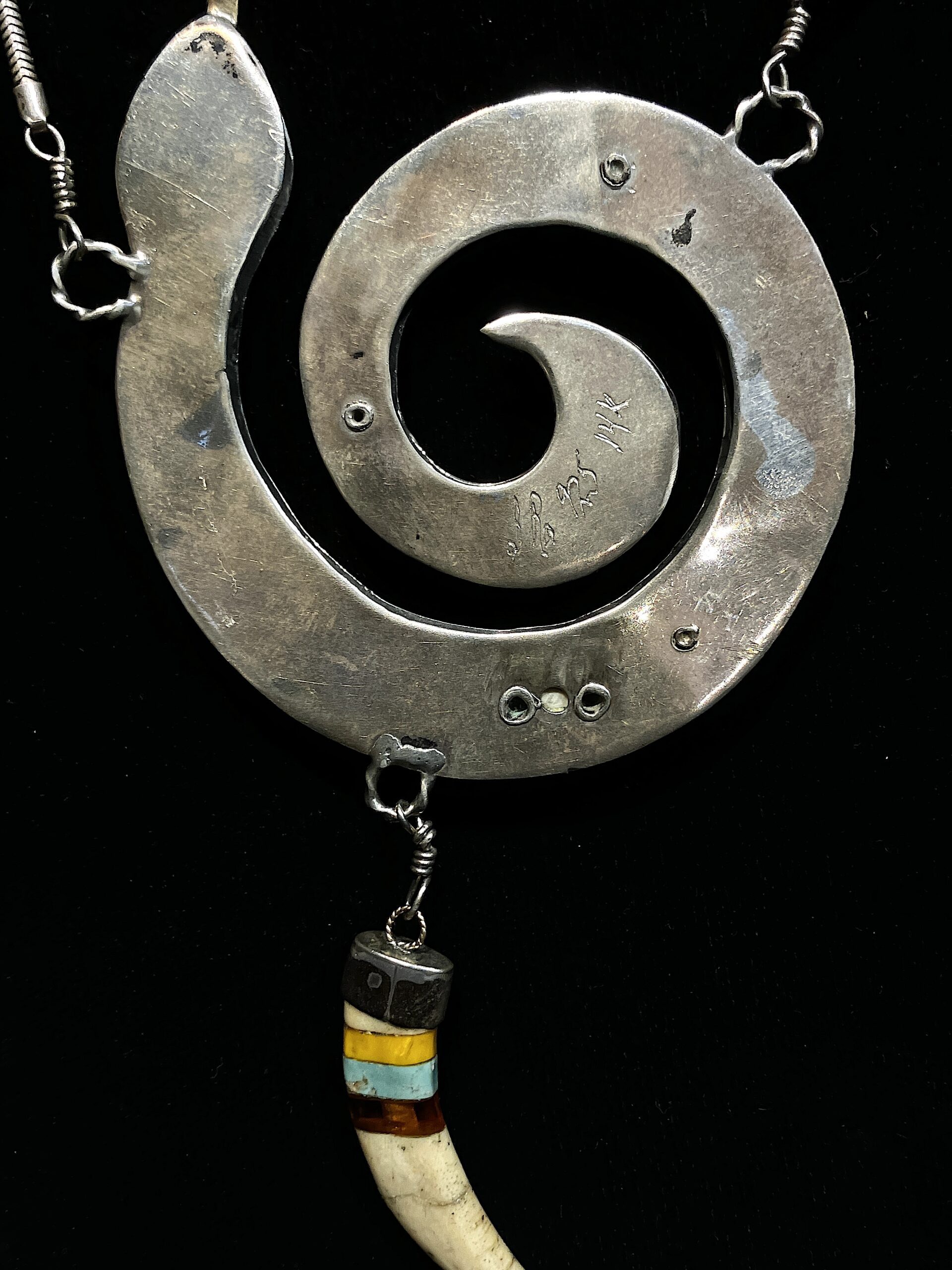 Signed Studio Sterling 14K Serpent Spiral Pendant Necklace Opal Lolite - Image 5