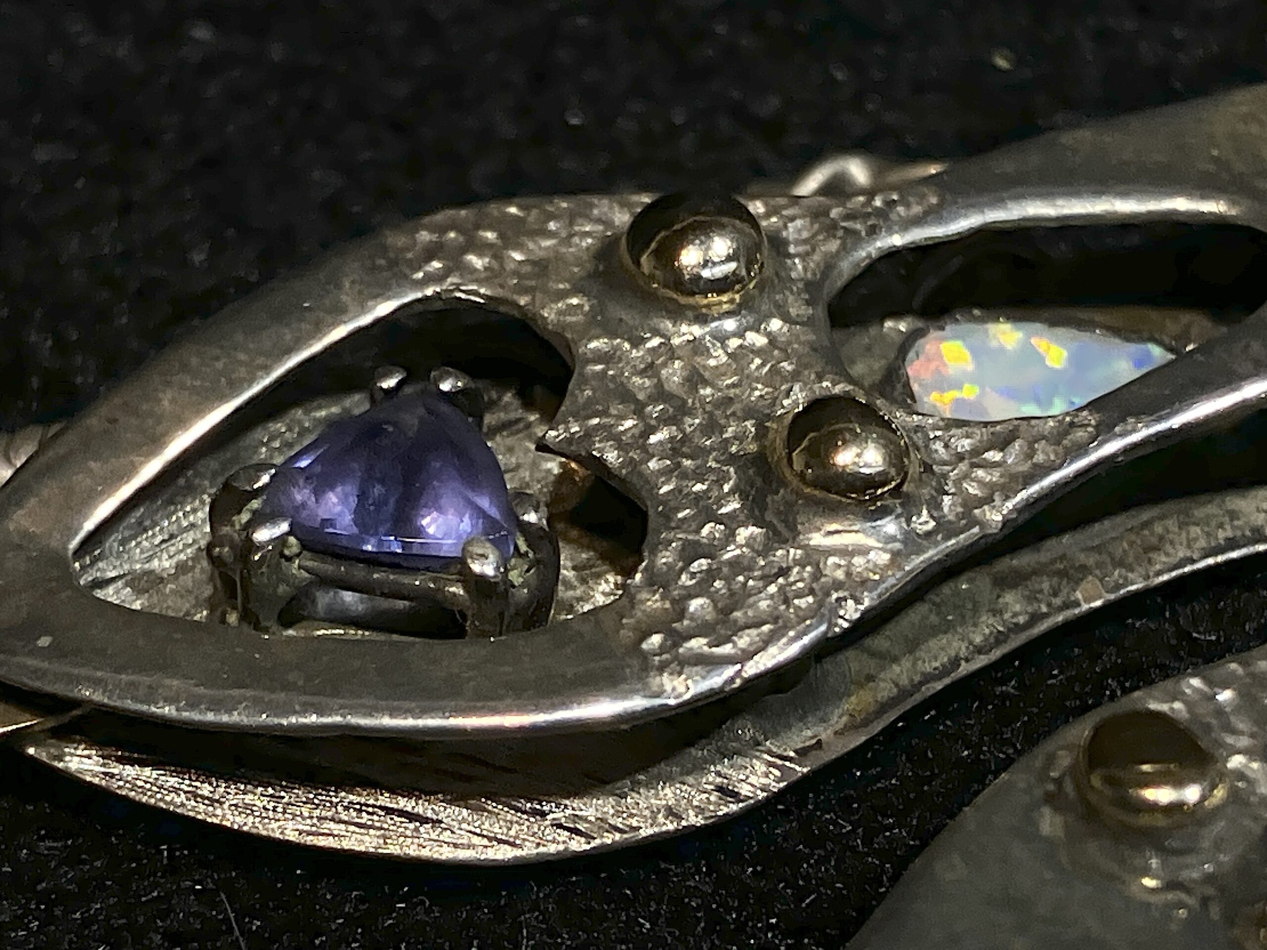 Signed Studio Sterling 14K Serpent Spiral Pendant Necklace Opal Lolite - Image 8